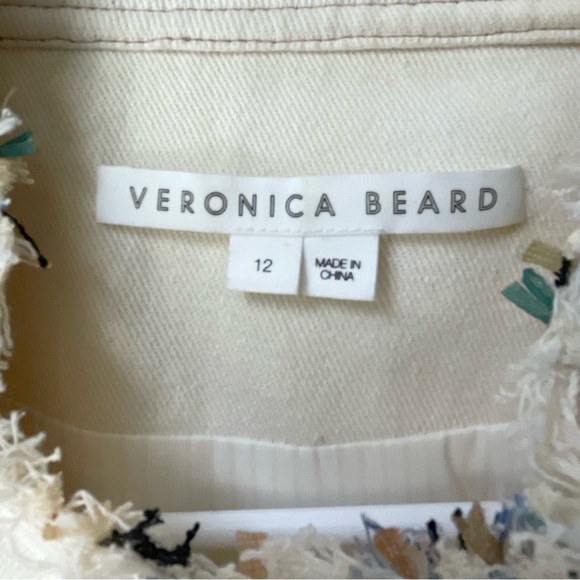 Veronica Beard Darren Tweed Jacket Fringe Details Crest Button Size 6 Ecru - Picture 2 of 13